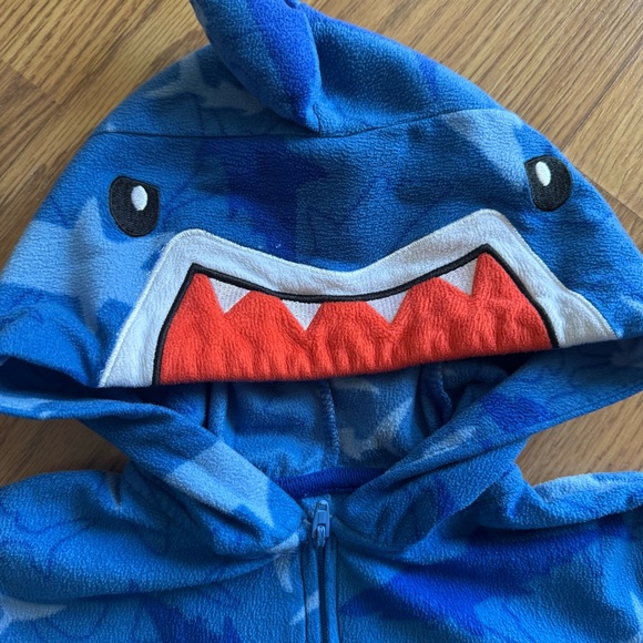 🟢3/$15 Wonder Nation Shark Pajamas (Boys 6/7) Fleece Zip-Up One-Piece - Picture 2 of 9